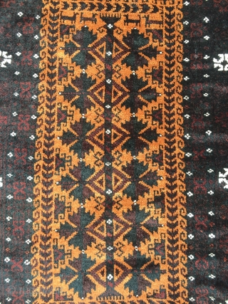 Antique Baluch Balisht with an animal caravan at the top. Very good quality with great wool quality and a fine weave, good condition . Spots of petrol blue/ green , finely drawn  ...