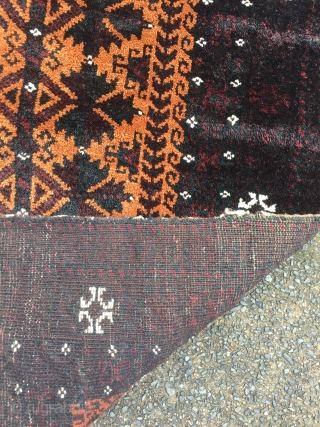 Antique Baluch Balisht with an animal caravan at the top. Very good quality with great wool quality and a fine weave, good condition . Spots of petrol blue/ green , finely drawn  ...