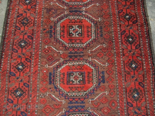 Antique Baluch rug , fine drawing , beautiful border , good condition, beautiful electric blue color. Size : ca 196cm x 117cm ( 6'5 3'9'' )       