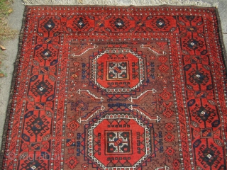 Antique Baluch rug , fine drawing , beautiful border , good condition, beautiful electric blue color. Size : ca 196cm x 117cm ( 6'5 3'9'' )       