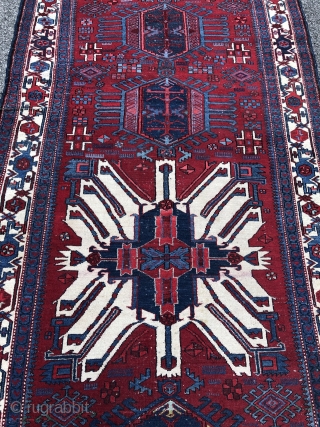 German estate find: Antique "Adler" Kazak inspired Karadja rug from Northwest Persia, size: 415x150cm / 13'6''ft by 5ft               