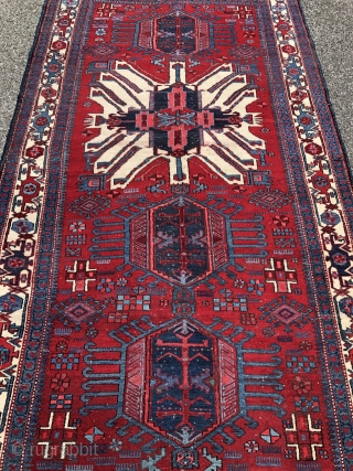 German estate find: Antique "Adler" Kazak inspired Karadja rug from Northwest Persia, size: 415x150cm / 13'6''ft by 5ft               