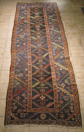 Very deorative antique Northwest Persian long rug with a hacksaw blade design. Size: ca 370x130cm / 12'2'' x 4'2''ft www.najb.de             