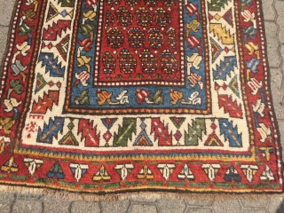 Antique Caucasian Gendje long rug with chunky pile and beautiful saturated colors, size: 287x107cm / 9'4''ft x 3'5''ft               