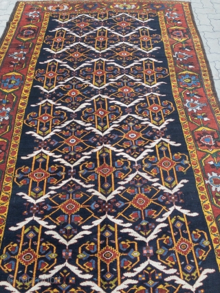 Antique Persian Bakhtiary village rug from the 19th century, wool foundation, beautiful natural colors. size: 405x190cm / 13'3''ft x 6'3''ft             