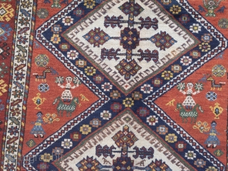 Antique Afshar tribal rug from South-Persia with a happy design full of people and animals. 19th century. Size: 275x150cm / 9ft x 5ft          