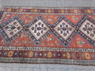 Antique Afshar tribal rug from South-Persia with a happy design full of people and animals. 19th century. Size: 275x150cm / 9ft x 5ft          