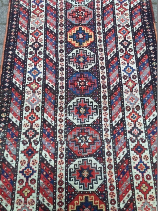 Antique Caucasian long rug. Very good condition with full pile and glossy, shiny wool. Size:ca.325x130cm / 10'7''x 4'3''ft www.najib.de              