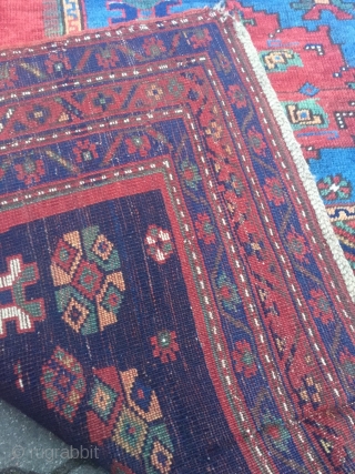 Antique Kazak rug with a beautiful sky blue center. Size: ca. 235x155cm / 7'7''ft x 5'1''ft , little localized wear. www.najib.de
            