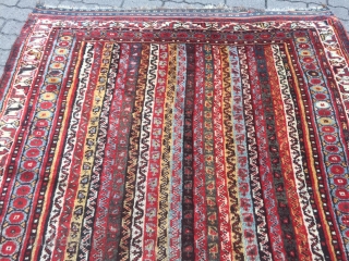 Antique Southpersian Luri tribal rug with beautiful colors, glossy wool and people in the border, size: ca. 260x165cm / 8'5''ft x 5'4''ft , age: 19th century       