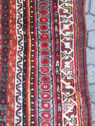 Antique Southpersian Luri tribal rug with beautiful colors, glossy wool and people in the border, size: ca. 260x165cm / 8'5''ft x 5'4''ft , age: 19th century       