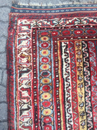 Antique Southpersian Luri tribal rug with beautiful colors, glossy wool and people in the border, size: ca. 260x165cm / 8'5''ft x 5'4''ft , age: 19th century       