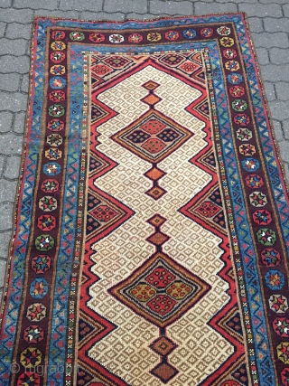 Very decorative antique Kurdish tribal runner,19th century size: ca. 435x102cm / 14'3''ft x 3'3''ft wool on wool, sides and ends rebound.            