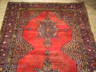 Antique Persian Neiriz (?) rug with two inscriptions at the top, beautiful drawing, wool foundation. Size: ca. 270x200cm / 8'8''ft x 6'5''ft           