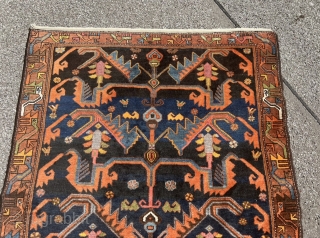 Antique Persian Malayer rug. Very nice design. Beautiful bird border, lovely little animals inside the field. Navy blue field color. Size circa 190x140cm / 6’3ft by 4’6ft www.najib.de     