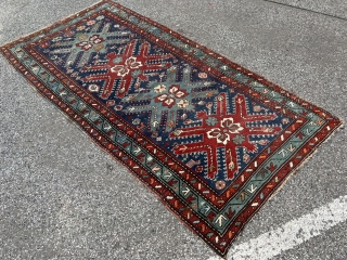 Antique Caucasian Karabagh rug. The design is inspired by Tshelaberd or so called Eagle / Adler Kazak rugs. Size: 228x116cm / 7‘5ft by 3‘8ft         