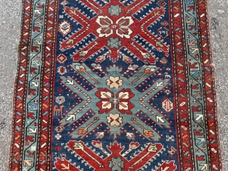 Antique Caucasian Karabagh rug. The design is inspired by Tshelaberd or so called Eagle / Adler Kazak rugs. Size: 228x116cm / 7‘5ft by 3‘8ft         