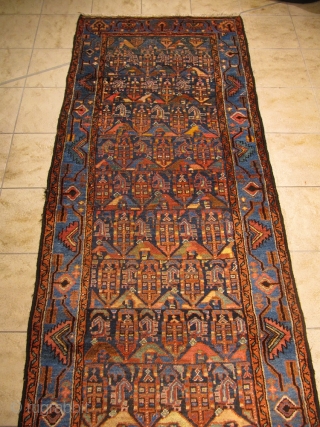 Antique Persian Hamedan runner, good condition. Size: 380x105cm / 12'5''ft x 3'4''ft www.najib.de                    