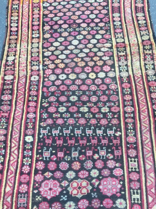 Colorful and funky antique Caucasian Karabagh long rug, age: circa 1900. Size: ca 360x133cm / 11'9''ft x 4'4''ft               