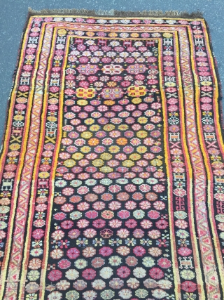 Colorful and funky antique Caucasian Karabagh long rug, age: circa 1900. Size: ca 360x133cm / 11'9''ft x 4'4''ft               