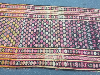 Colorful and funky antique Caucasian Karabagh long rug, age: circa 1900. Size: ca 360x133cm / 11'9''ft x 4'4''ft               