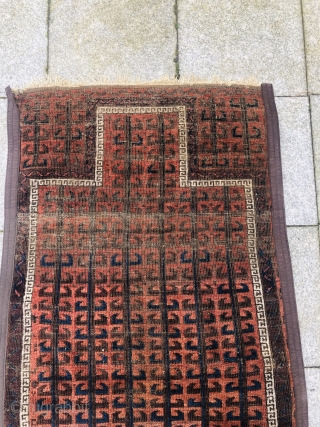 Antique Baluch prayer rug, a very old example with a rare archaic design. Size: ca. 165x85cm / 5'4''ft by 2'8''ft             