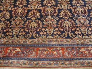 Very decorative antique Tabriz rug, good quality, beautiful navy blue ground color. Size: ca. 425x335cm / 14ft x 11ft www.najib.de             