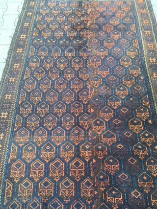 Large antique Baluch rug from West-Afghanistan with long flat woven kilim ends, woven in two parts. Good overall condition. Size: ca. 280cm x 135cm / 9'2''ft x 4'4''ft  www.najib.de   