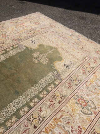 Fine antique Turkish Panderma prayer rug, beautiful mint green field color. Size: 165x125cm / 5'4''ft x 4'1''ft                