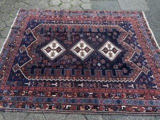 Antique Afshar rug from Southpersia, size: 200x165cm / 6'6''ft by 5'4''ft, lower pile in the middle, otherwise good condition.              