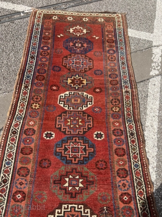 Antique Persian Bidjar Gerrus long rug with Memling gul design, wool foundation. Age: 19th century, size: ca. 335x105cm / 11ft x 3'4''ft http://www.najib.de          