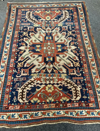 Rare Antique Eagle Kazak rug (Chelaberd / Sunburst), Caucasus circa 1800
A remarkable early example of the famous Eagle Kazak rugs: This rare Chelaberd piece from Karabagh features the iconic "Sunburst" medallion set  ...