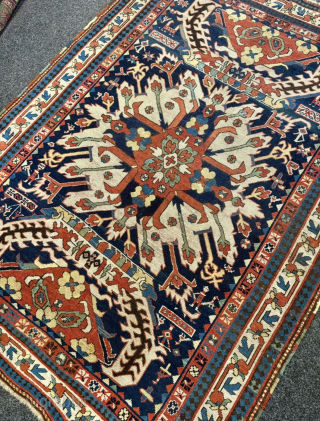 Rare Antique Eagle Kazak rug (Chelaberd / Sunburst), Caucasus circa 1800
A remarkable early example of the famous Eagle Kazak rugs: This rare Chelaberd piece from Karabagh features the iconic "Sunburst" medallion set  ...