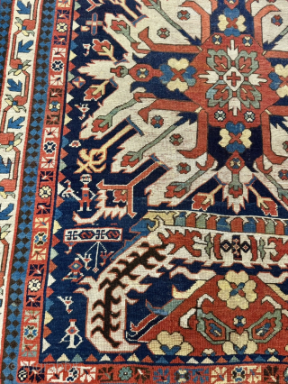 Rare Antique Eagle Kazak rug (Chelaberd / Sunburst), Caucasus circa 1800
A remarkable early example of the famous Eagle Kazak rugs: This rare Chelaberd piece from Karabagh features the iconic "Sunburst" medallion set  ...