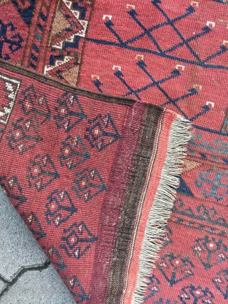 Antique Turkmen Ersari Ensi (tent door rug) with beautiful Elem (skirt), size: ca. 205x140cm / 6'8'' x 4'6''ft, age: 19th century, all natural colors.
         