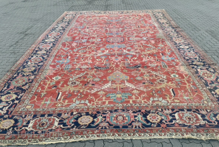 An impressive antique oversize Heriz rug with a beautifully balanced all-over design.  Highly decorative, harmonious in color and full of character.
This remarkable piece came out of an old German mansion, where  ...