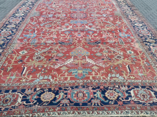 An impressive antique oversize Heriz rug with a beautifully balanced all-over design.  Highly decorative, harmonious in color and full of character.
This remarkable piece came out of an old German mansion, where  ...