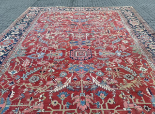 An impressive antique oversize Heriz rug with a beautifully balanced all-over design.  Highly decorative, harmonious in color and full of character.
This remarkable piece came out of an old German mansion, where  ...