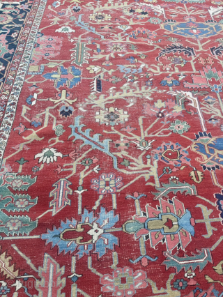 An impressive antique oversize Heriz rug with a beautifully balanced all-over design.  Highly decorative, harmonious in color and full of character.
This remarkable piece came out of an old German mansion, where  ...