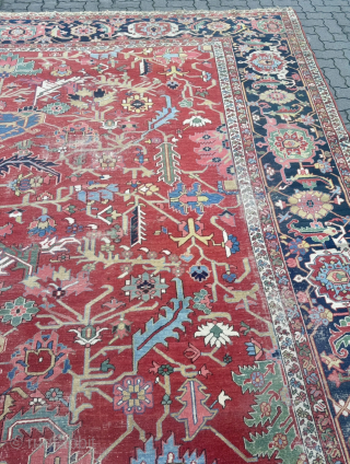 An impressive antique oversize Heriz rug with a beautifully balanced all-over design.  Highly decorative, harmonious in color and full of character.
This remarkable piece came out of an old German mansion, where  ...