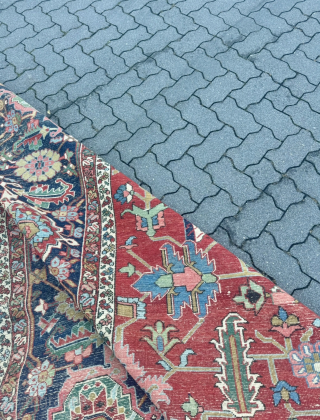 An impressive antique oversize Heriz rug with a beautifully balanced all-over design.  Highly decorative, harmonious in color and full of character.
This remarkable piece came out of an old German mansion, where  ...