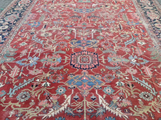 An impressive antique oversize Heriz rug with a beautifully balanced all-over design.  Highly decorative, harmonious in color and full of character.
This remarkable piece came out of an old German mansion, where  ...
