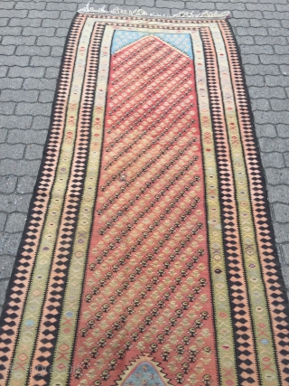 Very long antique Persian Zand kilim from West-Persia, size: ca. 480x113cm / 15'8''ft x 3'7''ft , age: circa 1910-1920              