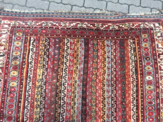 Antique Southpersian Luri tribal rug with beautiful colors, glossy wool and people in the border, size: ca. 260x165cm / 8'5''ft x 5'4''ft , age: 19th century
       