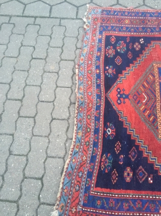 Antique Kazak rug with a beautiful sky blue center. Size: ca. 235x155cm / 7'7''ft x 5'1''ft , little localized wear. www.najib.de
            