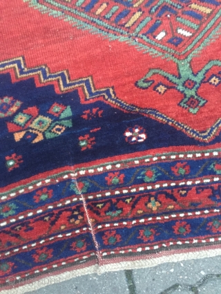 Antique Kazak rug with a beautiful sky blue center. Size: ca. 235x155cm / 7'7''ft x 5'1''ft , little localized wear. www.najib.de
            