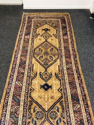 Antique camel ground Persian Sarab runner, age: 19th century. Very decorative, good condition, size: 430x118cm / 14'1''ft by 3'9''ft              