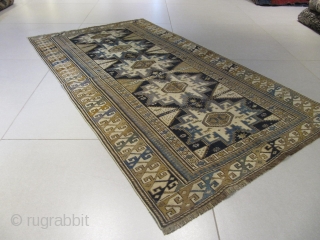 ref: S1964/ Kuba lesghi Caucasian antique rug,early 20th century, perfect condition, pile all even low ,size 1.85 x 1.10 , 6'1 x 3'7.          
