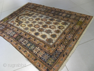 ref: S2337 /Chirvan Marasali Daghestan Prayer Caucasian antique rug  end of 19th century , perfect condition , all even low pile , no repairs . 1.55 x 1.10 , 5'1 x  ...