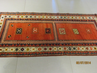 ref: S2362/ Karabagh gendje silhani talish , Caucasian antique rug end of 19th century , only fringes redone , no repairs . size 2.00 x 1.00 , 6'7 x 3'4   